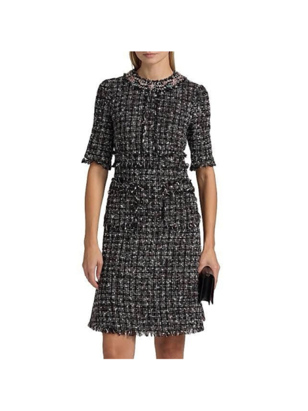 Rickie Freeman Teri Jon Tweed Dress Womens 16 Black NWT Crystal Fringe Pockets
